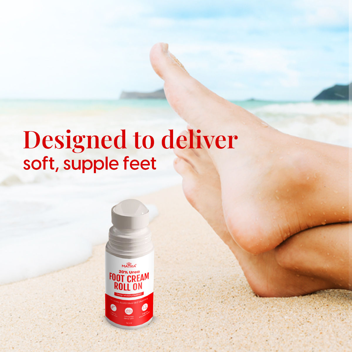 Matra 20% Urea Foot Cream Roll On For Cracked Heels & Dry Feet With Lactic Acid - Softens & Repairs