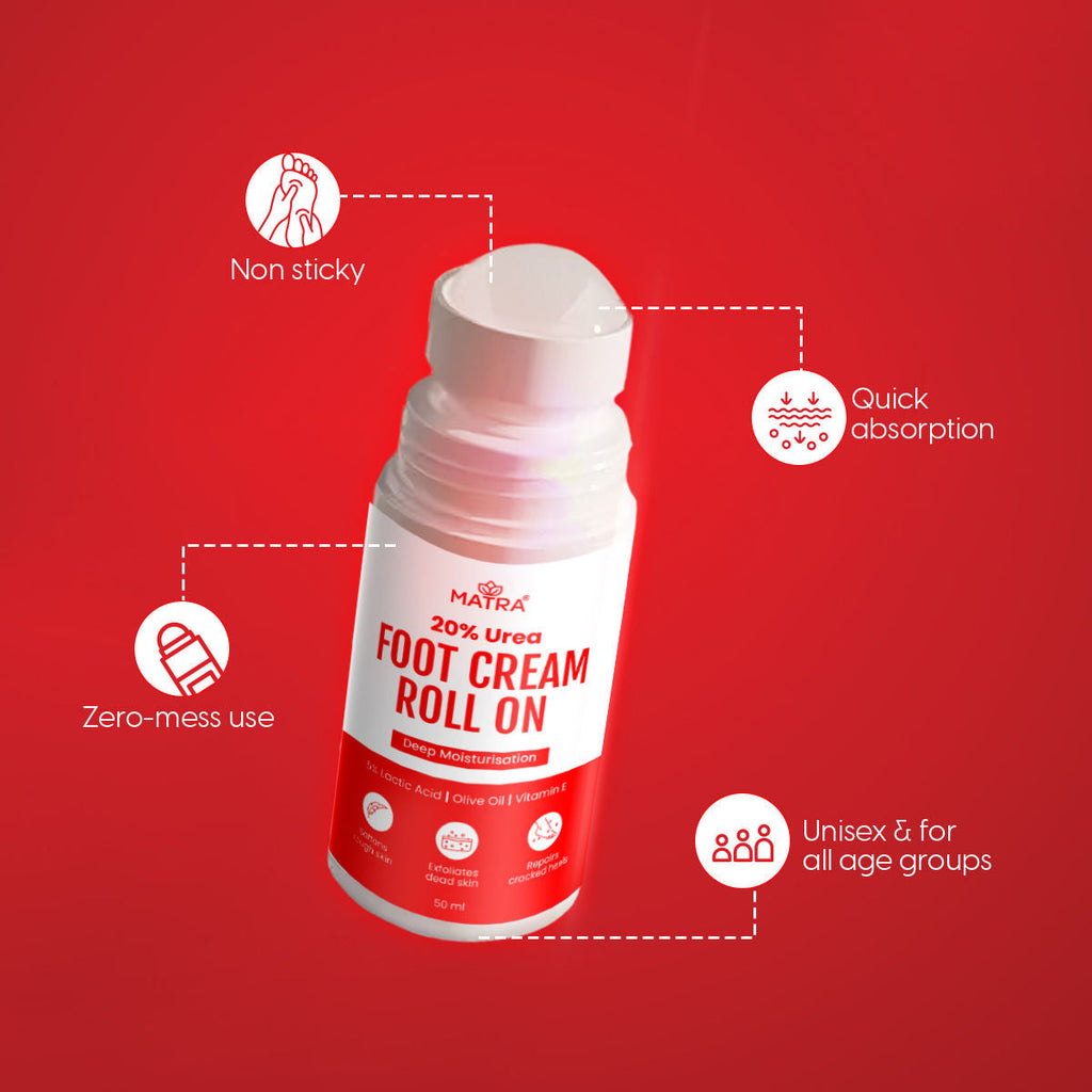 Matra 20% Urea Foot Cream Roll On For Cracked Heels & Dry Feet With Lactic Acid - Softens & Repairs