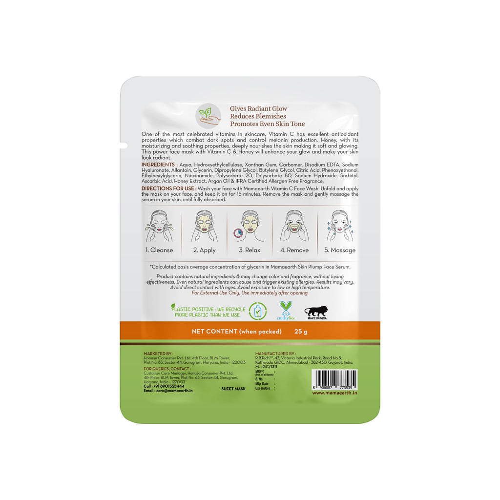 Mamaearth Vitamin C Bamboo Sheet Mask with Vitamin C & Honey for Skin Illumination