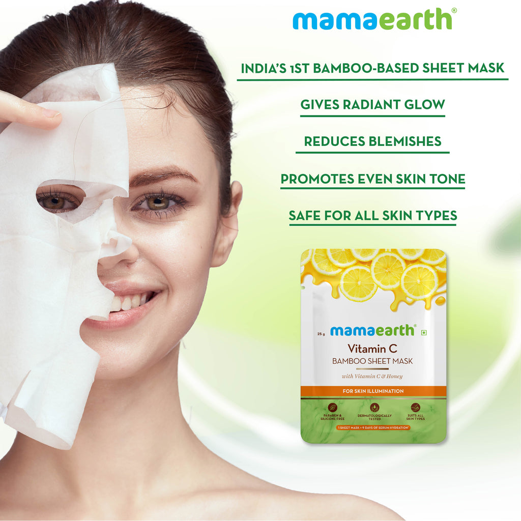 Mamaearth Vitamin C Bamboo Sheet Mask with Vitamin C & Honey for Skin Illumination