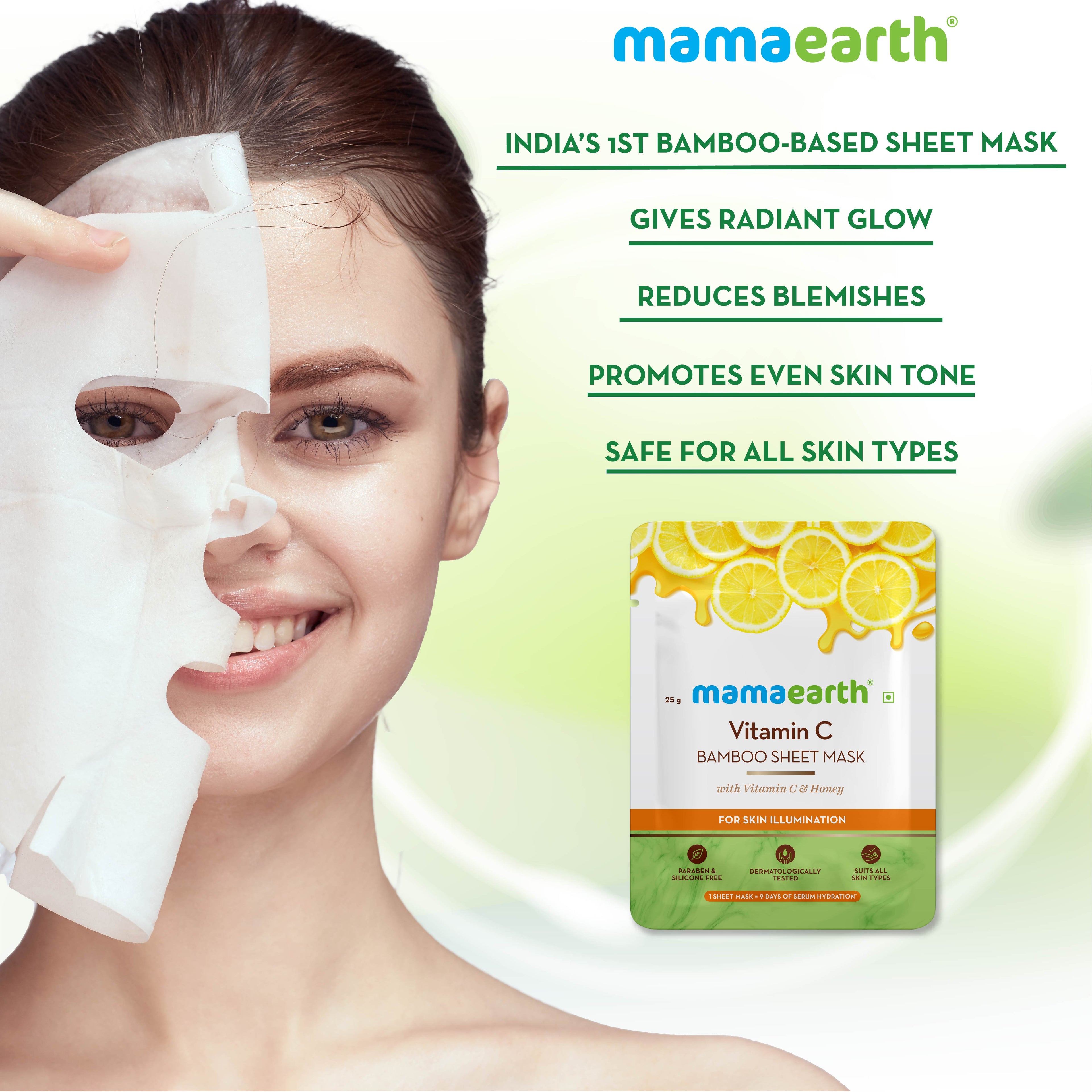 Mamaearth Vitamin C Bamboo Sheet Mask with Vitamin C & Honey for Skin Illumination