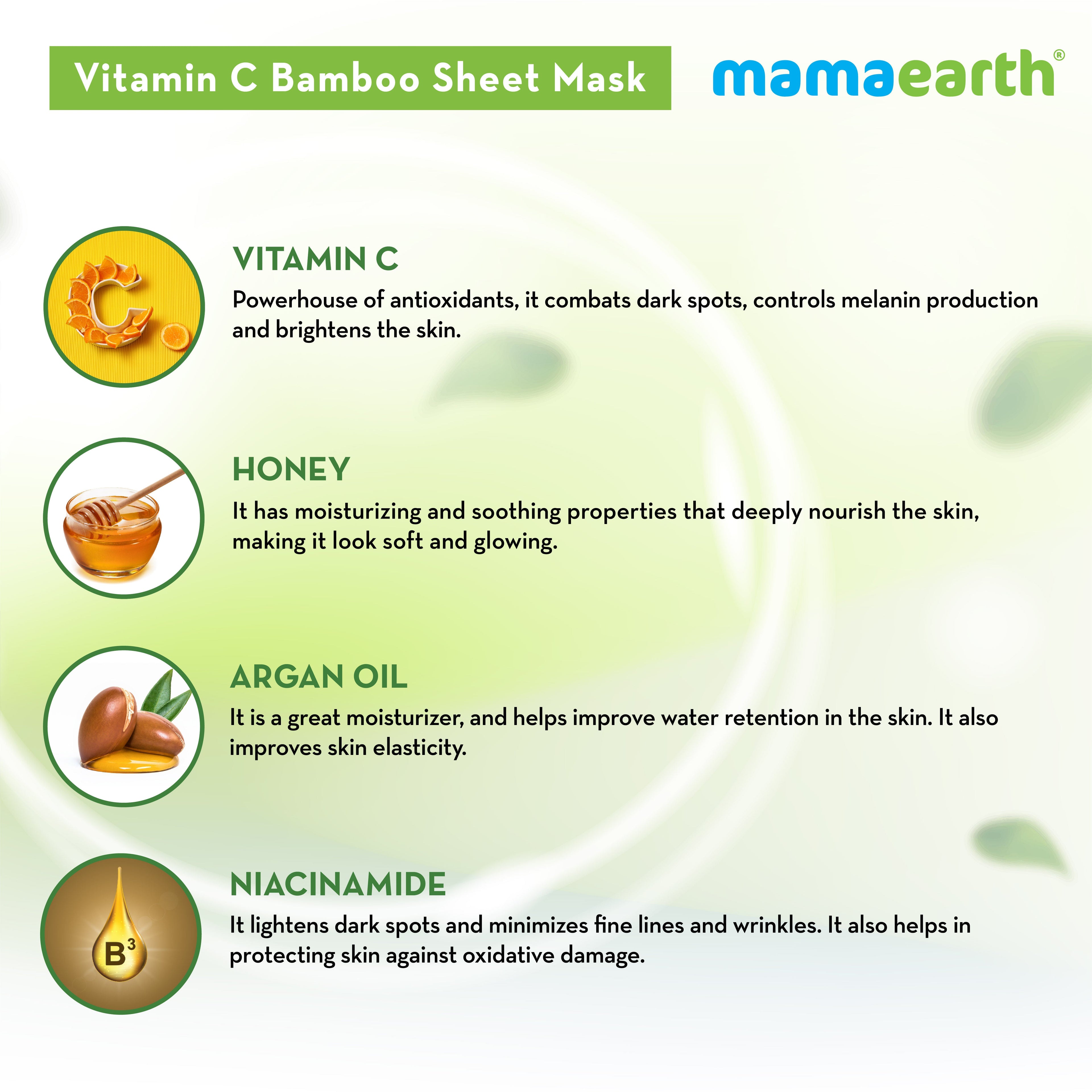 Mamaearth Vitamin C Bamboo Sheet Mask with Vitamin C & Honey for Skin Illumination