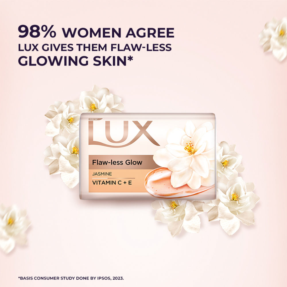 Lux Flaw-Less Glow Jasmine Bathing Soap Infused With Vitamin C & E - Buy 4 Get 1 Free