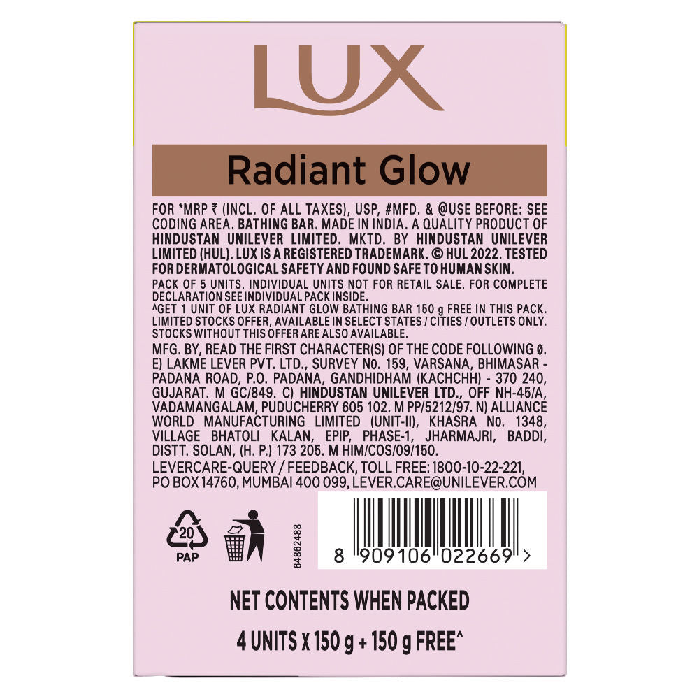 Lux Even-Toned Glow Bathing Soap Infused With Vitamin C & E - Buy 4 Get 1 Free