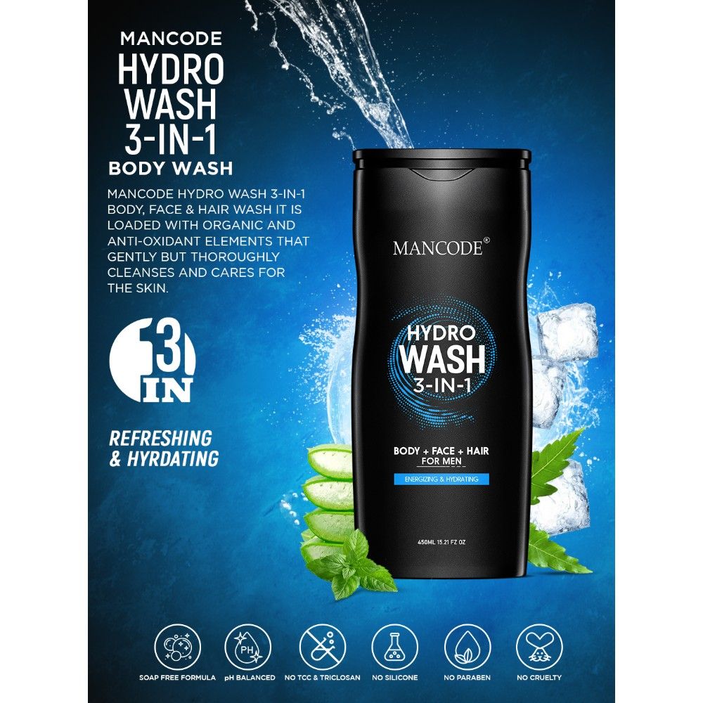 ManCode Hydro Body Wash 3 In 1 Body Wash Face Wash Hair Shampoo For Men