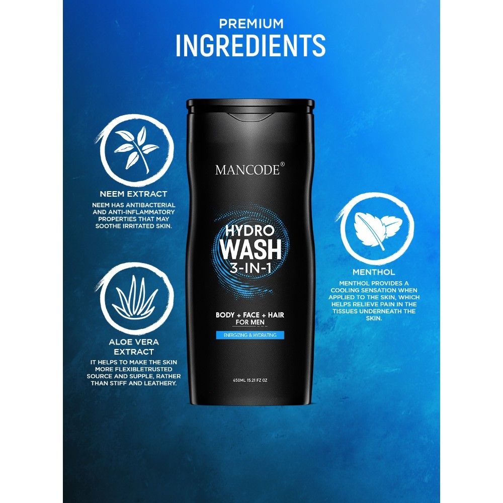 ManCode Hydro Body Wash 3 In 1 Body Wash Face Wash Hair Shampoo For Men