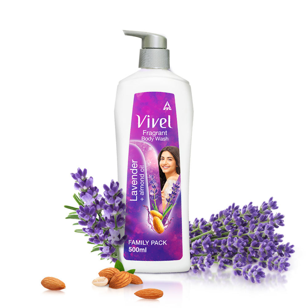 Vivel Moisturizing Fragrant Body Wash Lavender & Almond Oil Pump Bottle Shower Gel