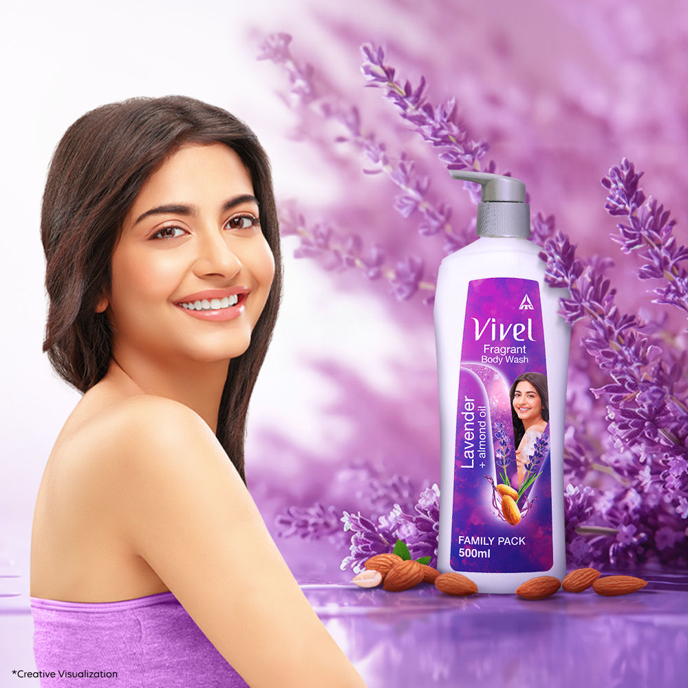 Vivel Moisturizing Fragrant Body Wash Lavender & Almond Oil Pump Bottle Shower Gel