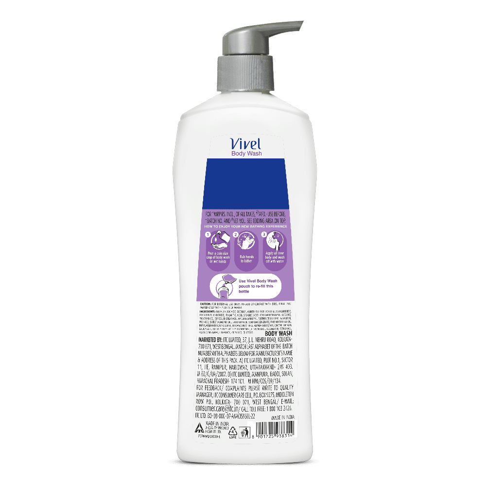 Vivel Moisturizing Fragrant Body Wash Lavender & Almond Oil Pump Bottle Shower Gel