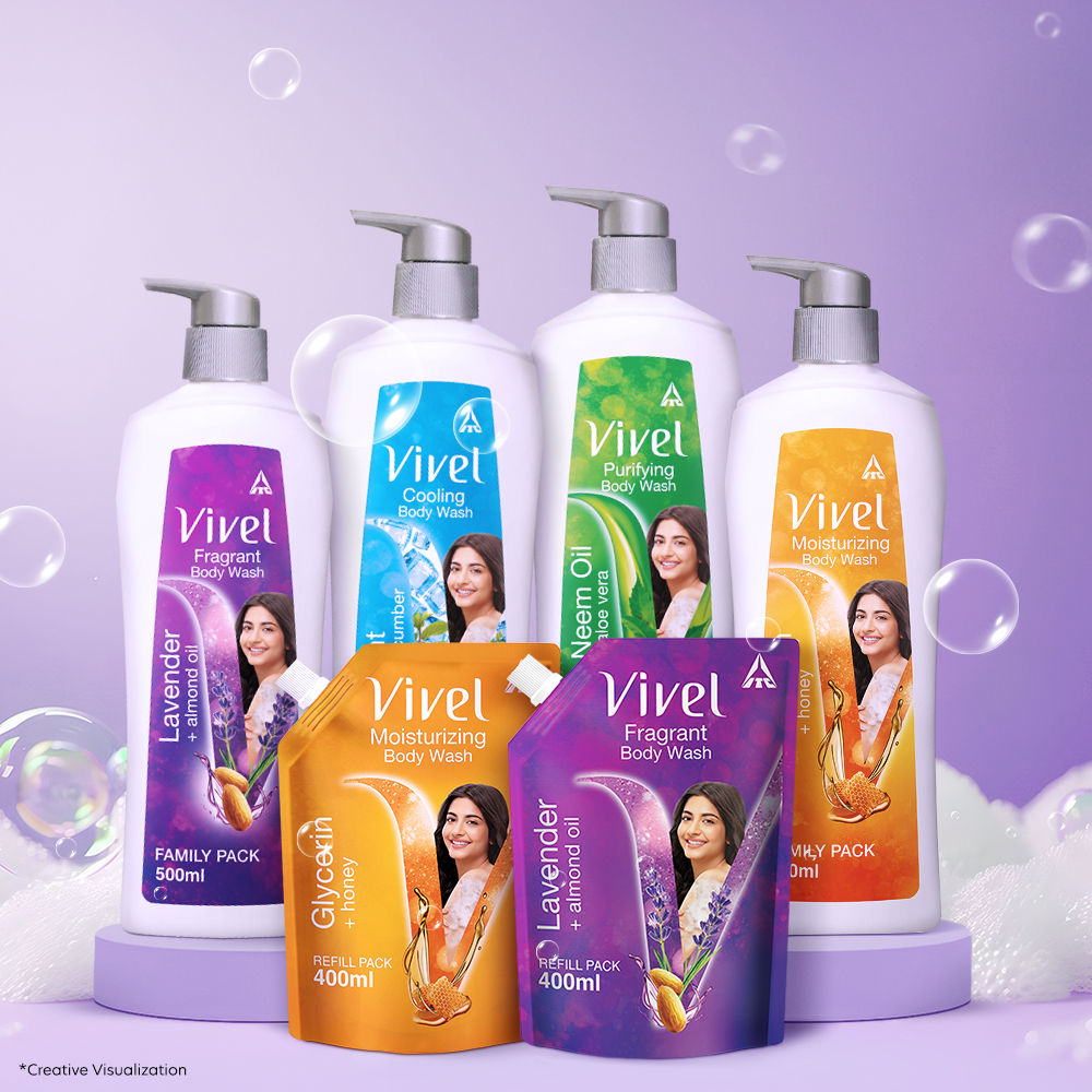 Vivel Fragrant Body Wash Lavender & Almond Oil Moisturizing Shower Gel Supersaver Refill Pack