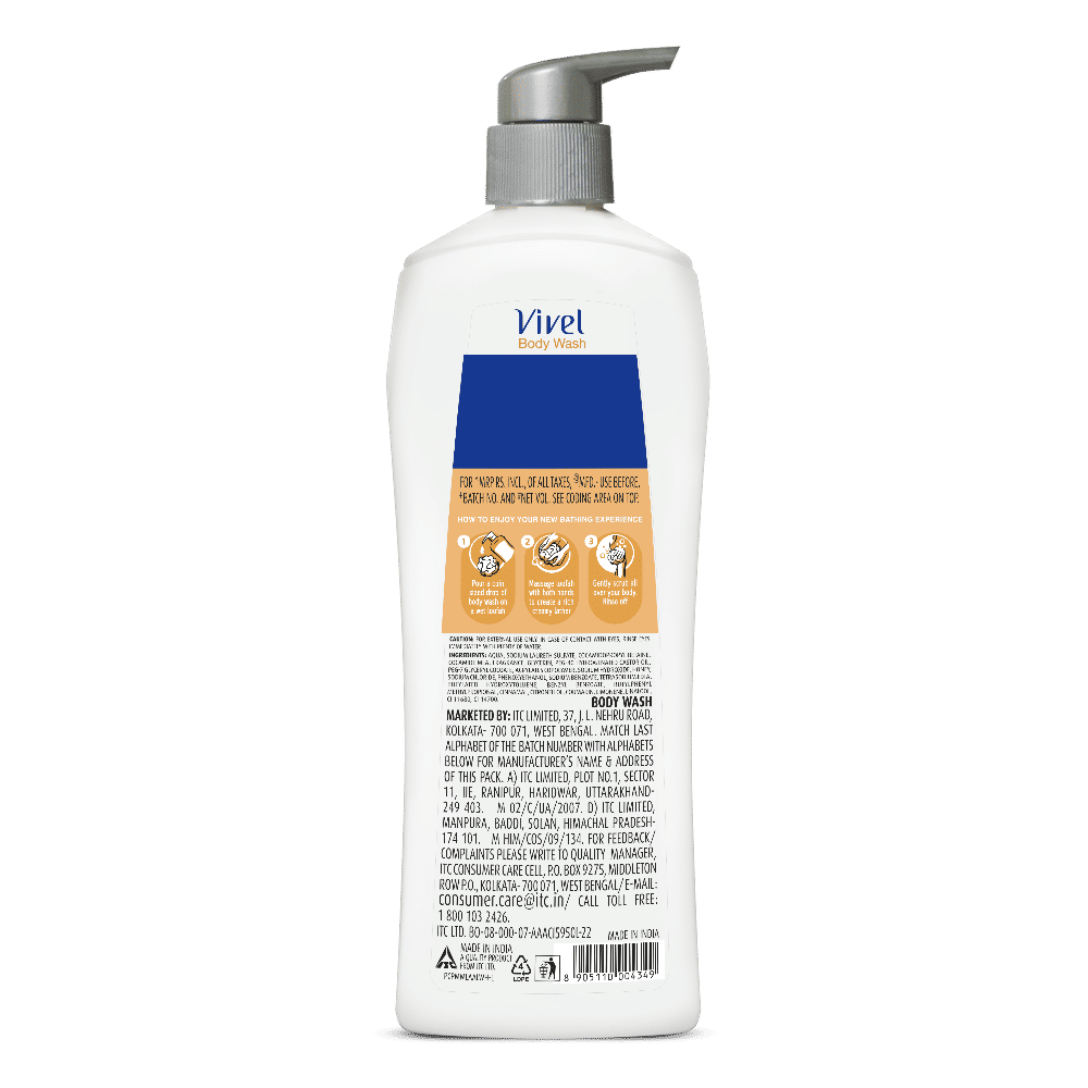 Vivel Moisturizing Body Wash Glycerin & Honey Pump Bottle Shower Gel for Soft Glowing Skin