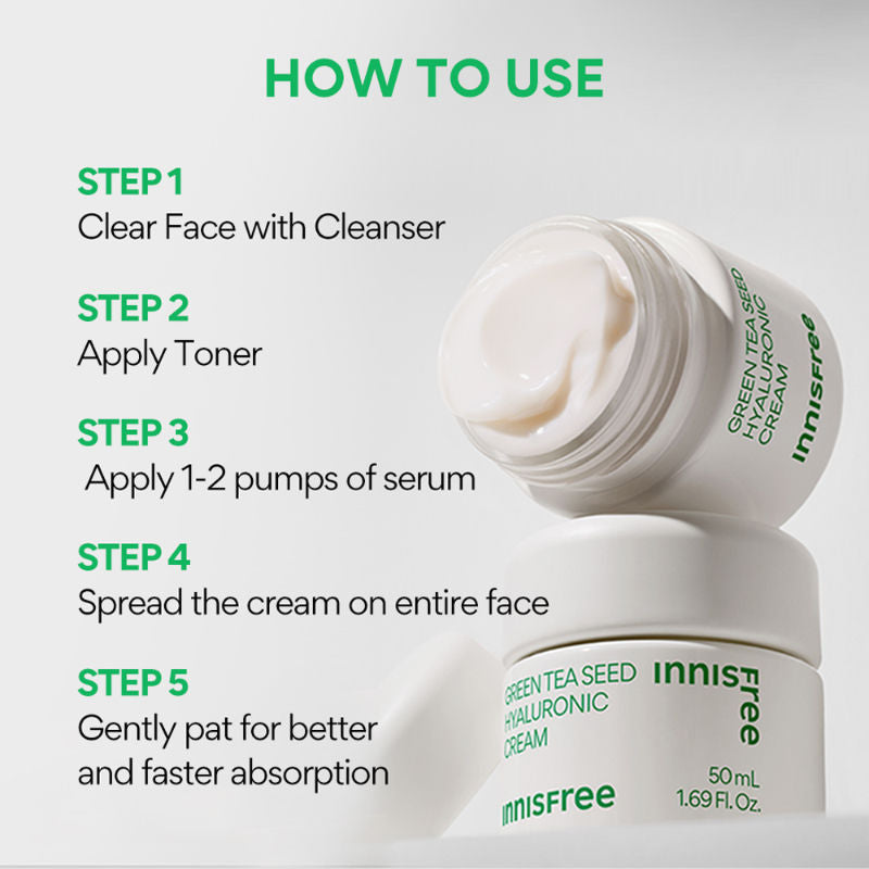 Innisfree Green Tea Seed Cream - Hydrating & Soothing Moisturizer With Hyaluronic Acid