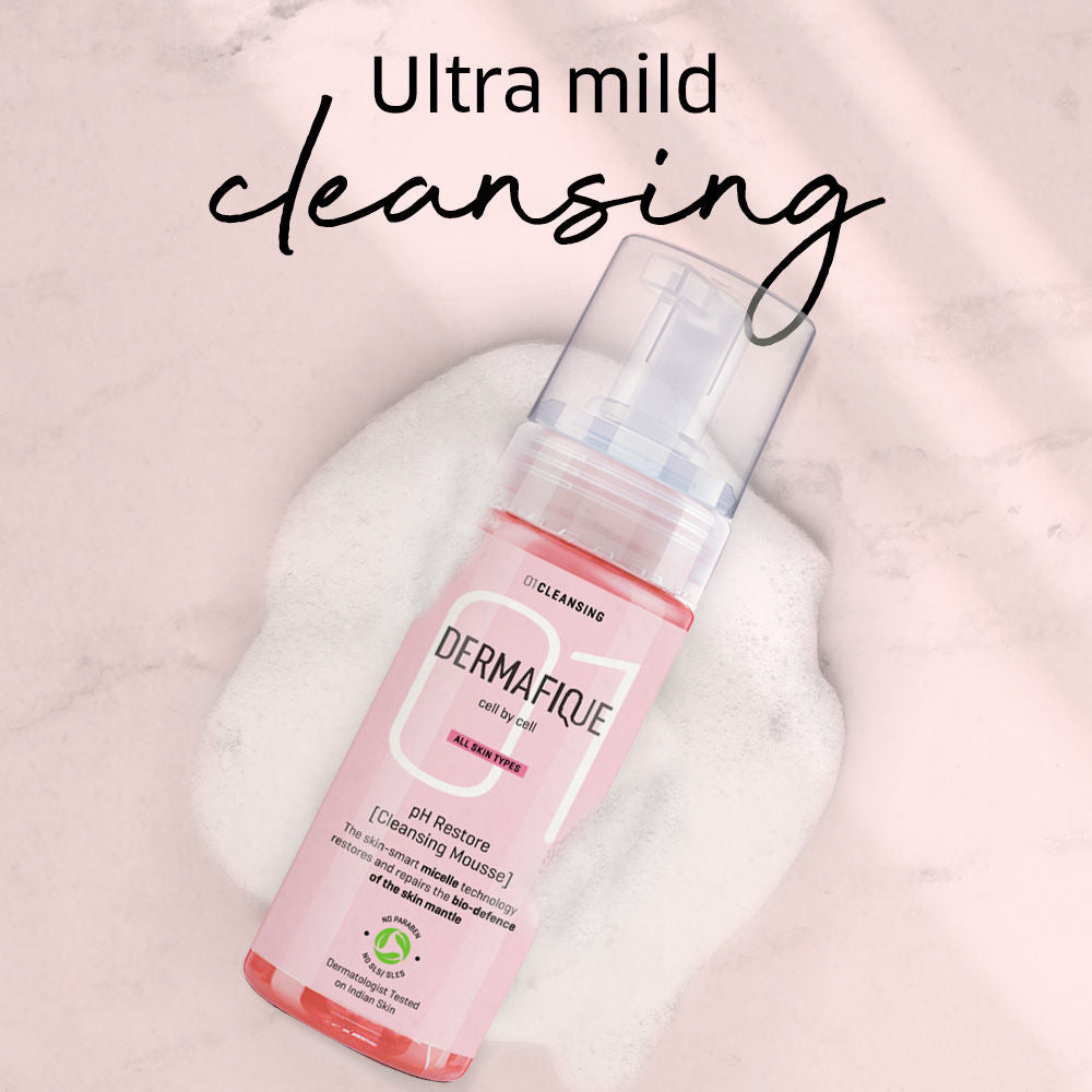 Dermafique Ph Restore Cleansing Mousse, Foaming Face Wash, Restores And Repairs Skin Barrier