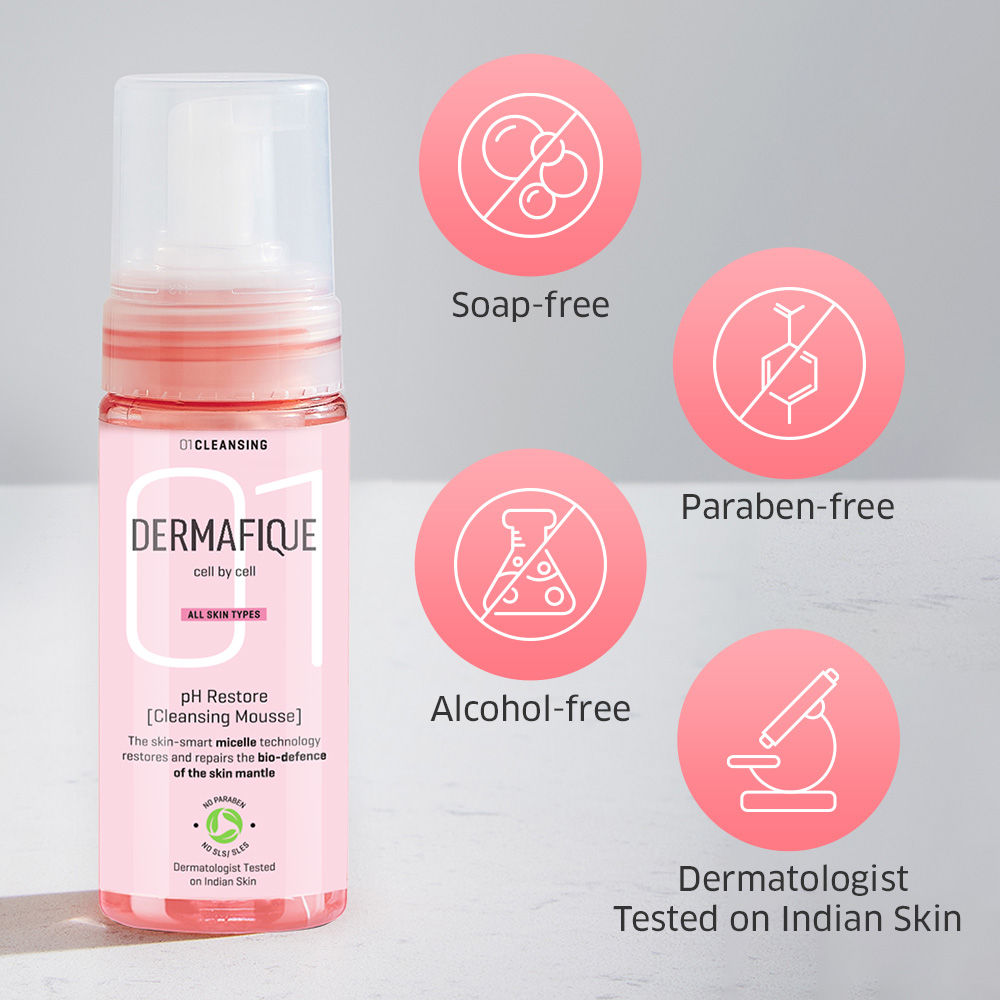 Dermafique Ph Restore Cleansing Mousse, Foaming Face Wash, Restores And Repairs Skin Barrier