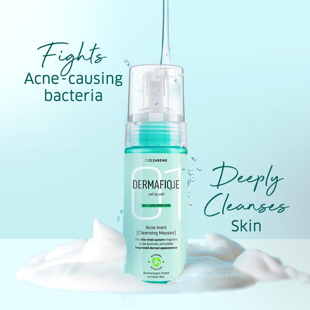 Dermafique Acne Avert Cleansing Mousse, Foaming Face Wash With Salicylic Acid, Reduces Acne