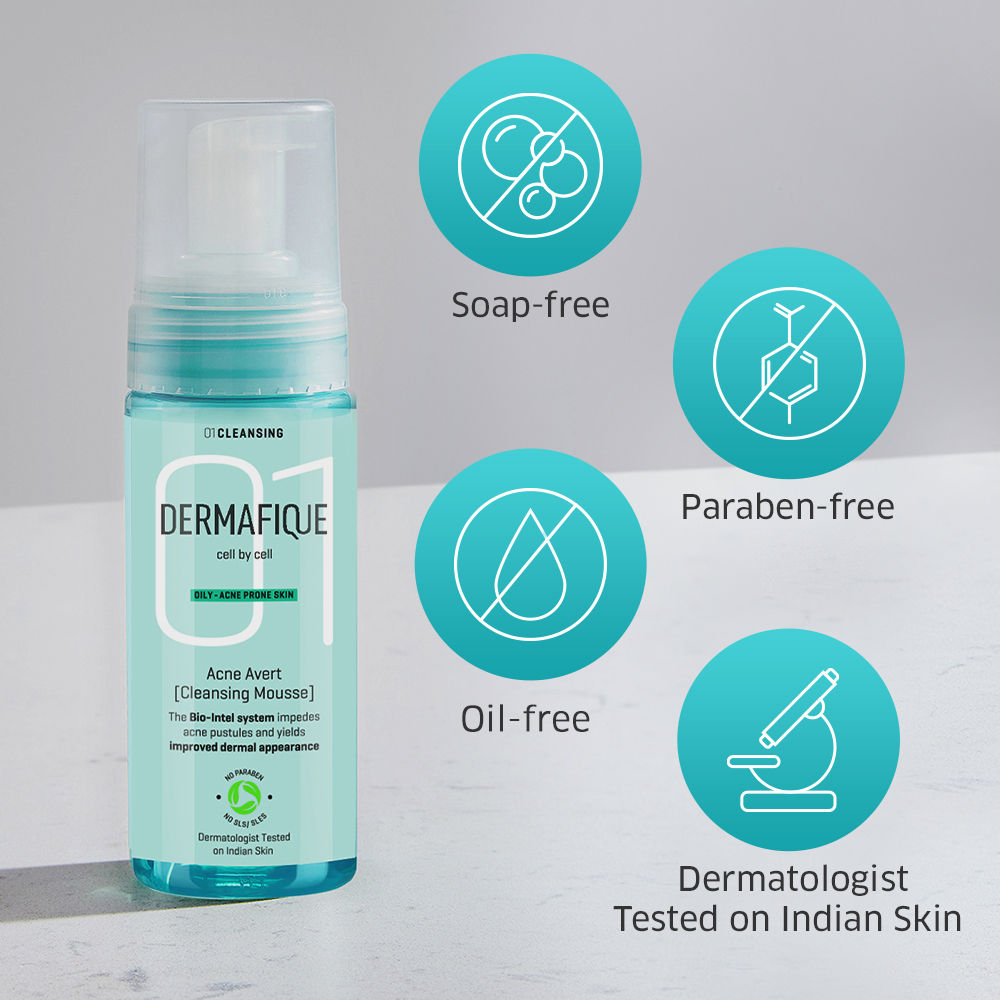 Dermafique Acne Avert Cleansing Mousse, Foaming Face Wash With Salicylic Acid, Reduces Acne