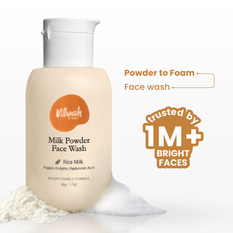 Vilvah Milk Powder Face Wash For Deep Cleansing With Rice Milk, Papain Enzymes & Hyaluronic Acid