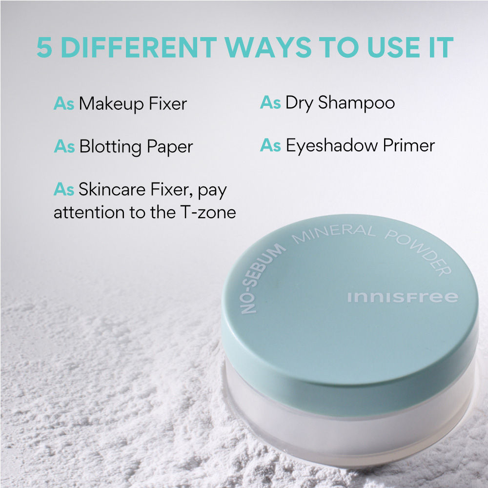Innisfree No Sebum Mineral Powder For Oil Control, Makeup Fixer & Reduces Hair Greasiness