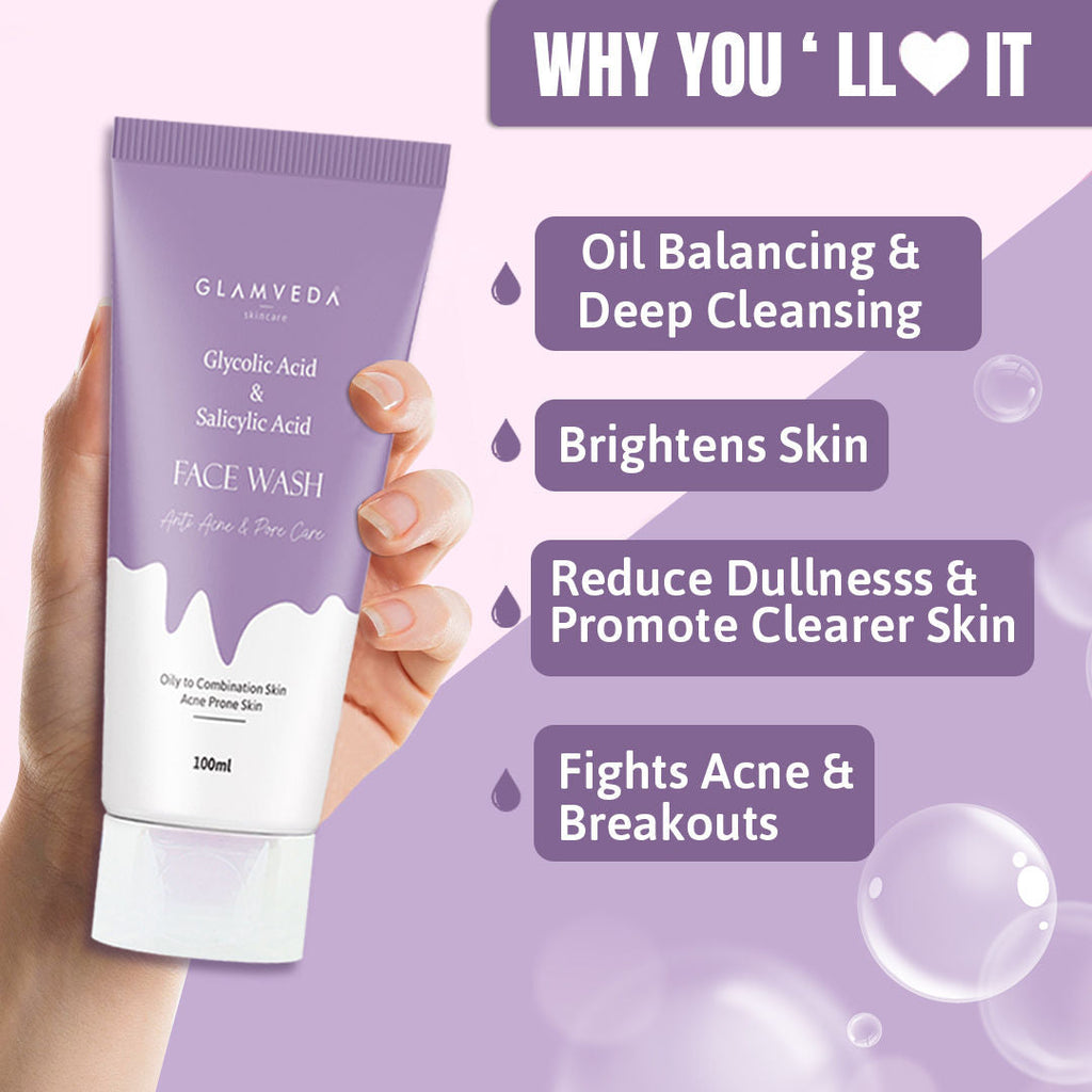 Glamveda Glycolic Acid & Salicylic Acid Anti Acne & Pore Care Face Wash