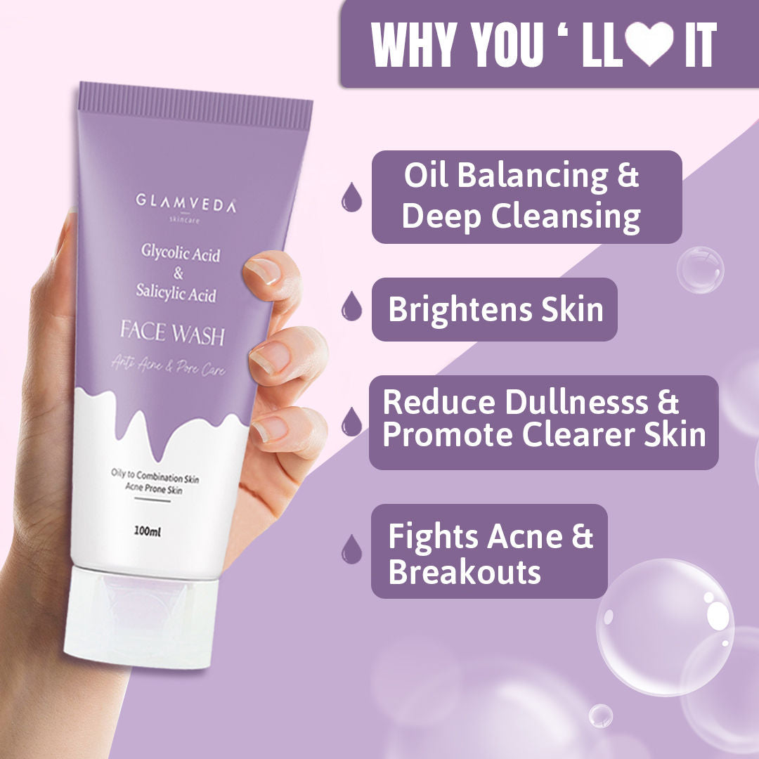 Glamveda Glycolic Acid & Salicylic Acid Anti Acne & Pore Care Face Wash
