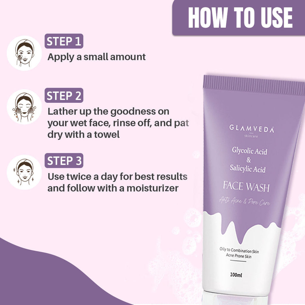 Glamveda Glycolic Acid & Salicylic Acid Anti Acne & Pore Care Face Wash