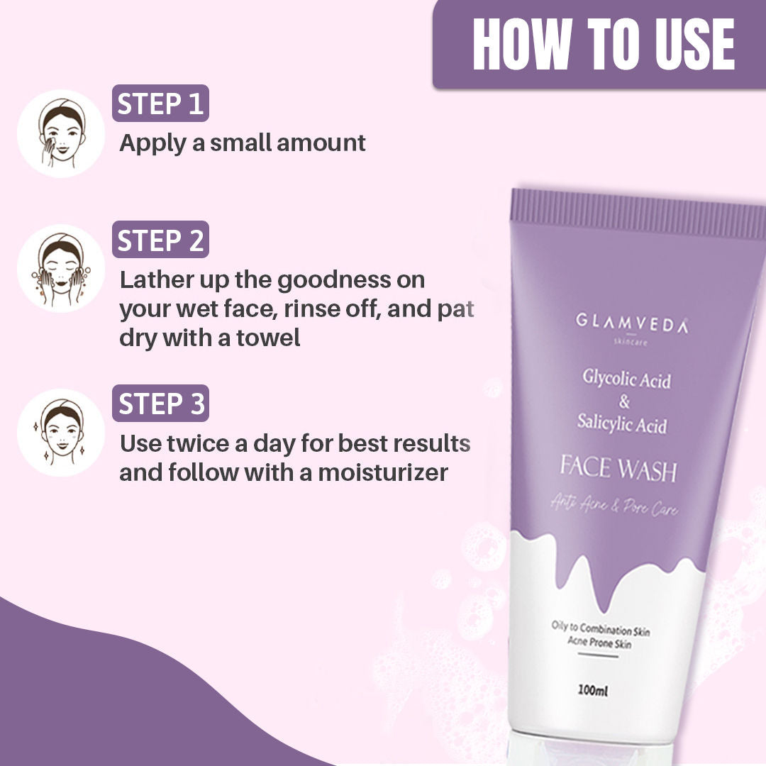 Glamveda Glycolic Acid & Salicylic Acid Anti Acne & Pore Care Face Wash