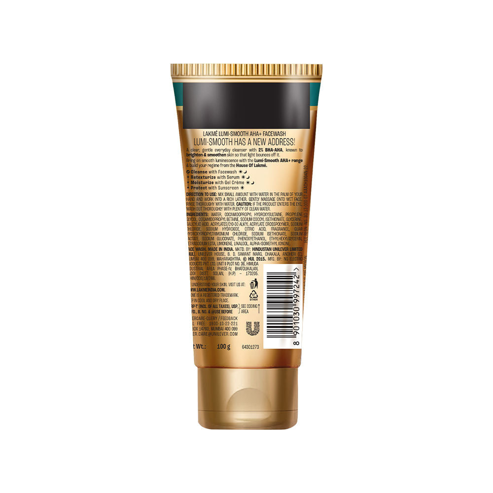 Lakme Lumi-Smooth AHA+ Facewash with 2% Salicylic & Lactic Acid for Glowing Skin