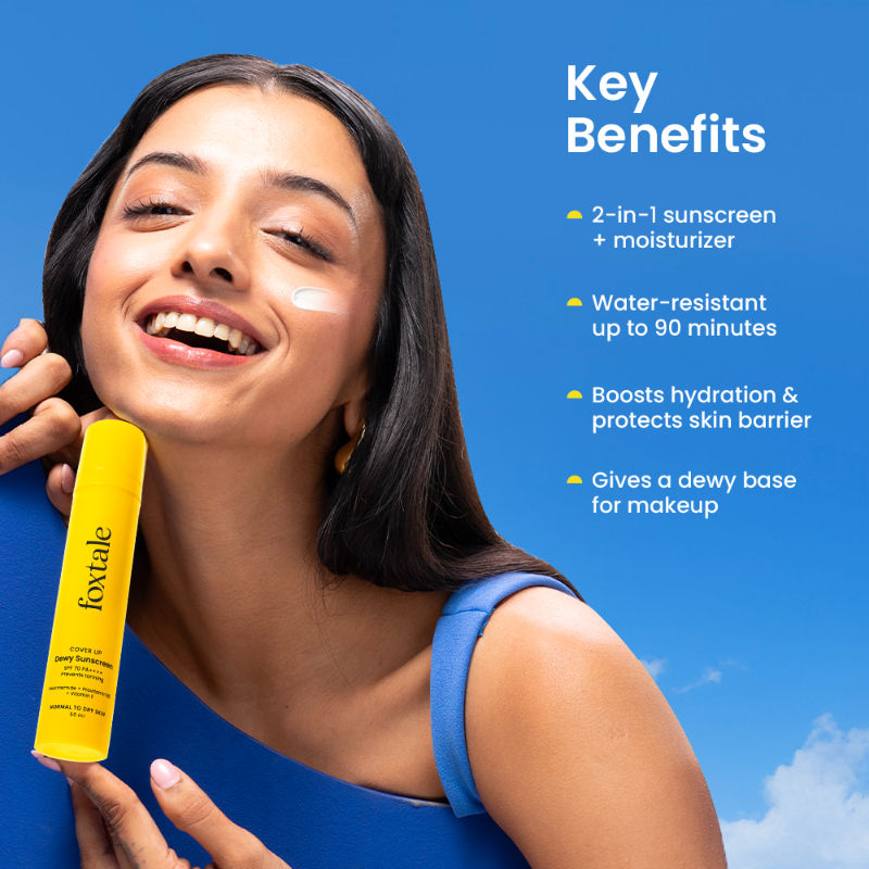 Foxtale Dewy Sunscreen SPF 70 PA++++ With Niacinamide + Provitamin B5 + Vitamin E