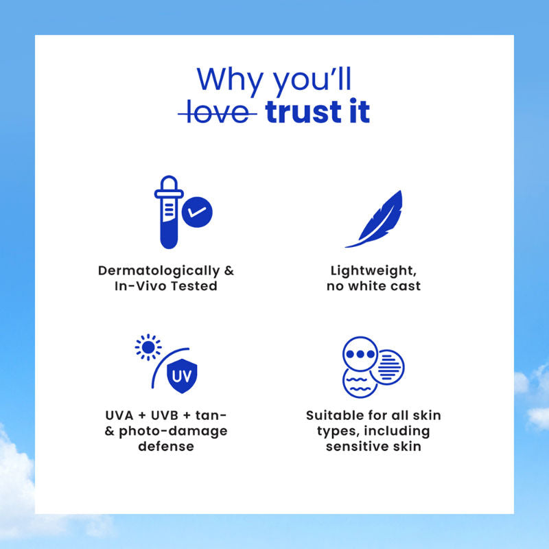 Foxtale Dewy Sunscreen SPF 70 PA++++ With Niacinamide + Provitamin B5 + Vitamin E
