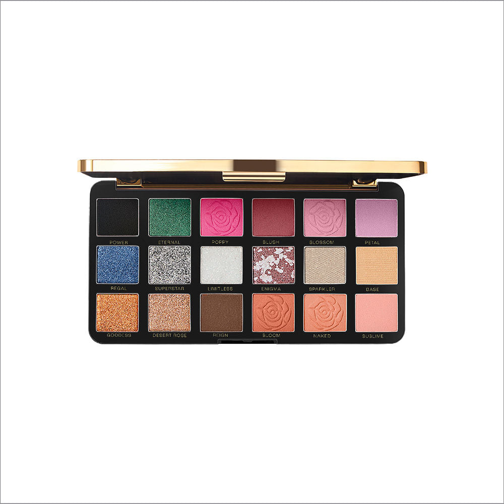 Lakme Rouge Bloom Eyeshadow Pro-Palette, 18 Shades For Infinite Looks, Infused With Rose Oil
