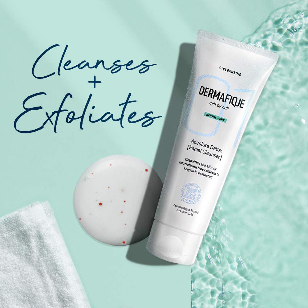 Dermafique Absolute Detox Facial Cleanser Exfoliating Face Wash With Vitamin E, Cleanses Pores