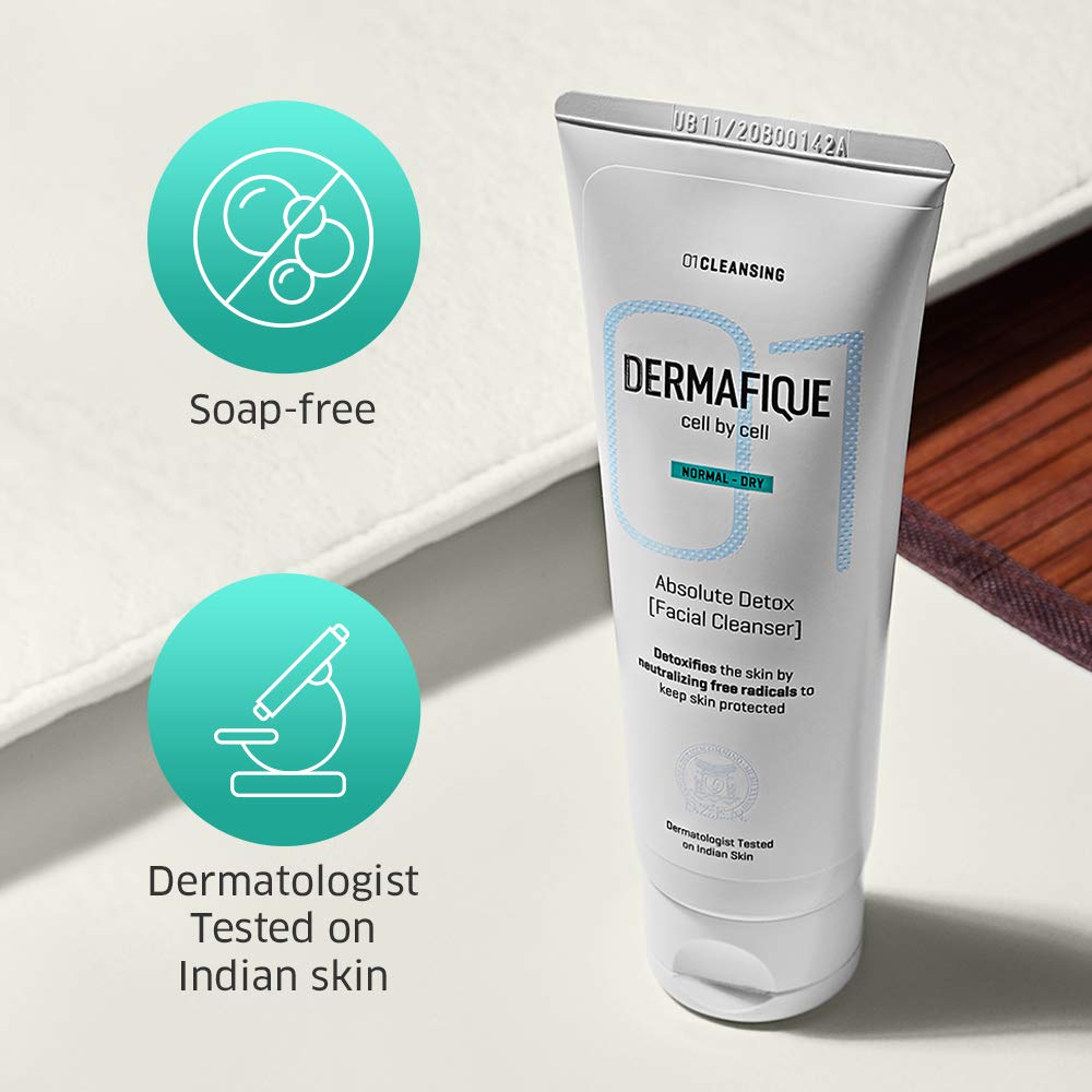 Dermafique Absolute Detox Facial Cleanser Exfoliating Face Wash With Vitamin E, Cleanses Pores
