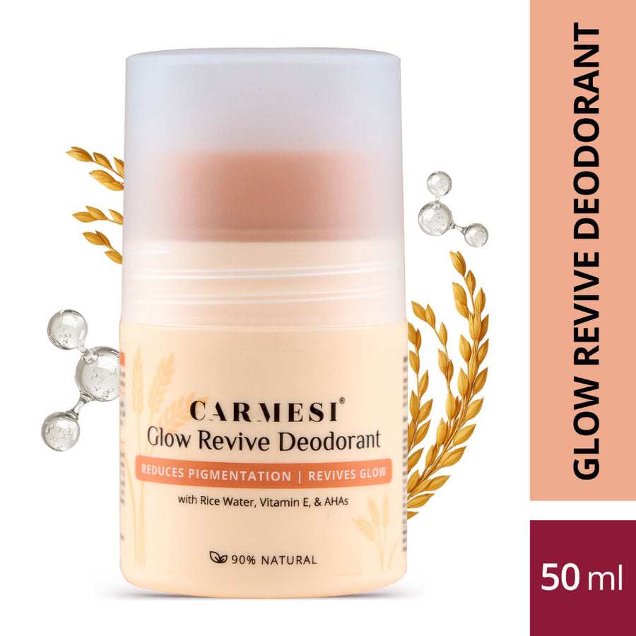 Carmesi Glow Revive Underarm Roll On, Rice Water, AHAs for Pigmentation & Odour Control