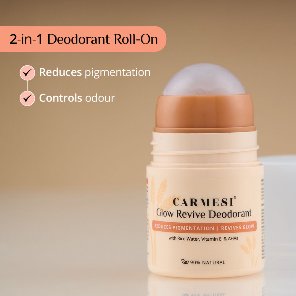 Carmesi Glow Revive Underarm Roll On, Rice Water, AHAs for Pigmentation & Odour Control