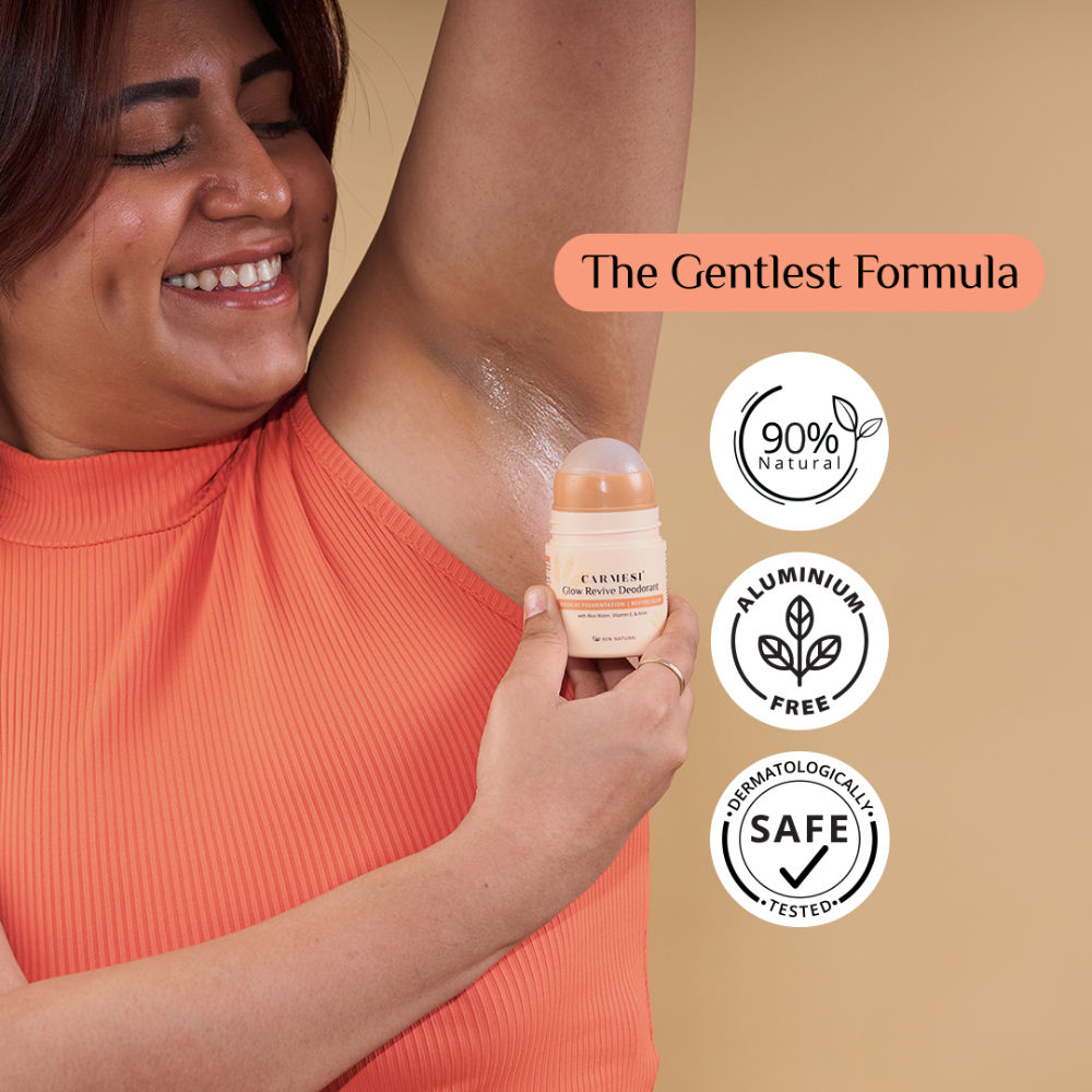 Carmesi Glow Revive Underarm Roll On, Rice Water, AHAs for Pigmentation & Odour Control