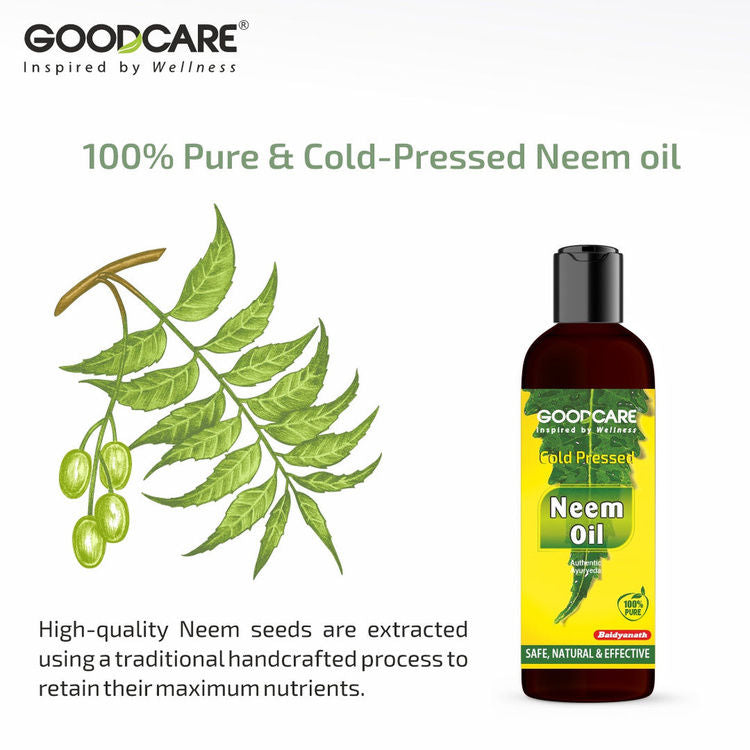GOODCARE Ayurvedic Cold Pressed Neem Oil for dandruff, scalp acne and clear skin and hair care
