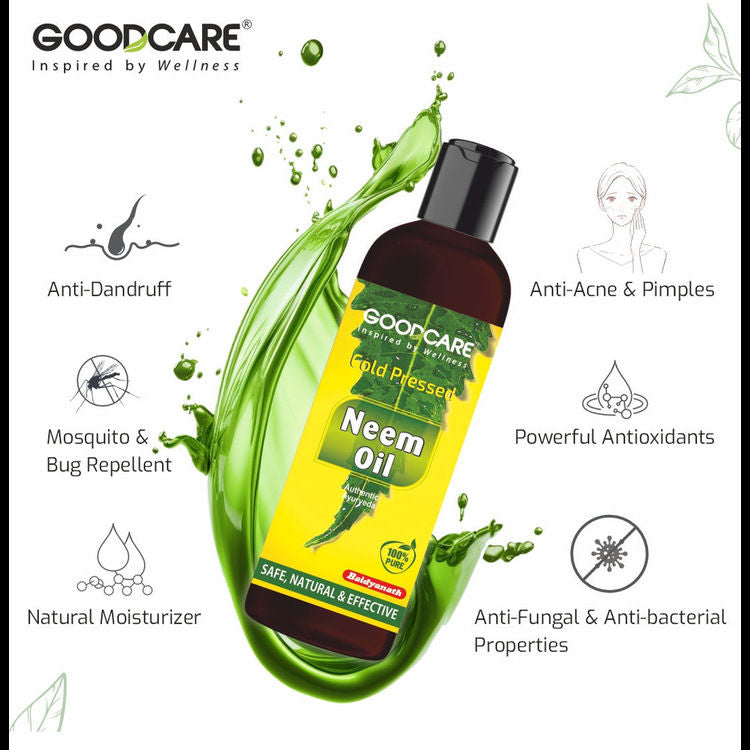 GOODCARE Ayurvedic Cold Pressed Neem Oil for dandruff, scalp acne and clear skin and hair care