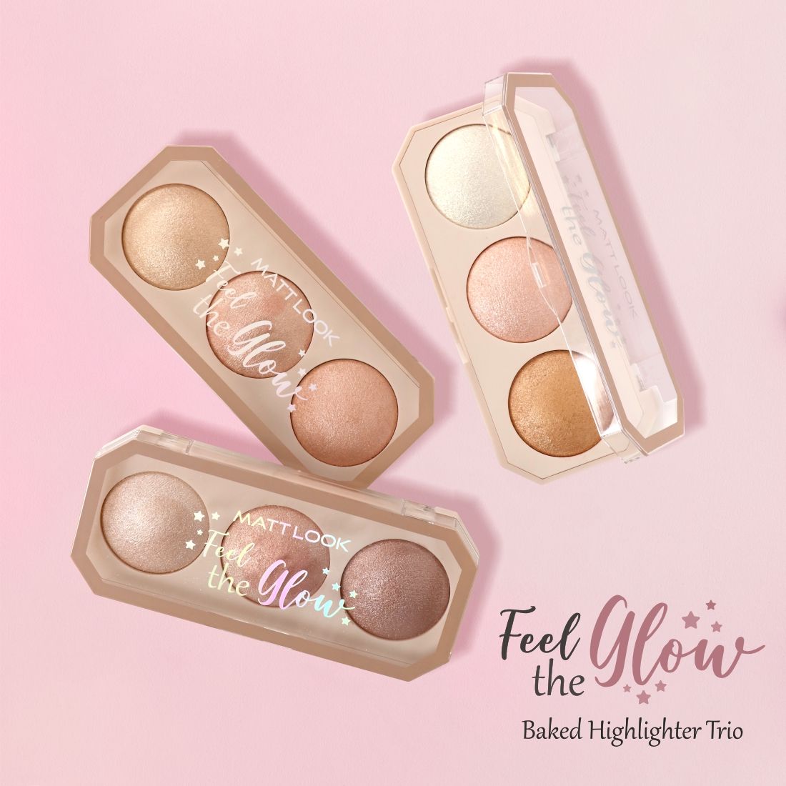 Matt look Feel The Glow Baked Shimmer Highlighter Trio Palette