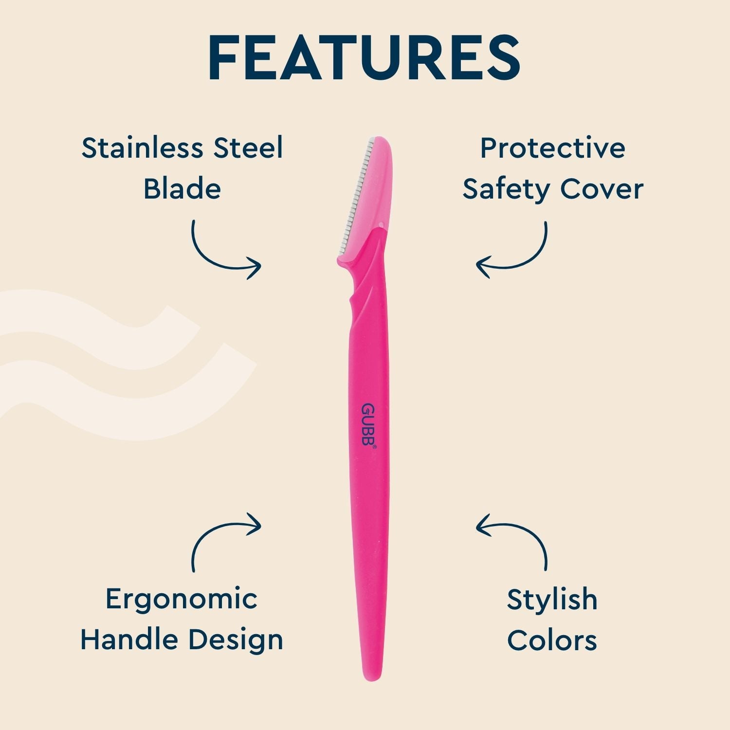 GUBB Face & Eyebrow Razor - Can Be Used On Upper Lips, Chin, Peach Fuzz, 3 pcs