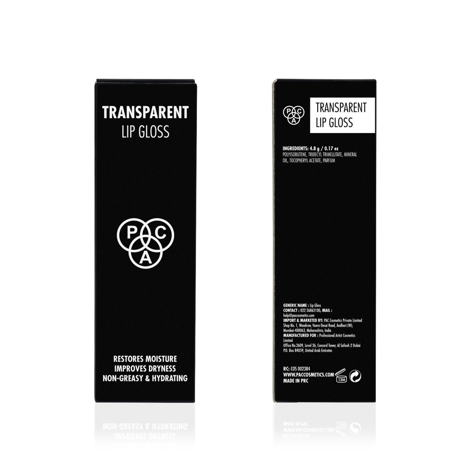 PAC Transparent Lip Gloss - Intense Shine, Nourishes Chapped Lips, Non Sticky & Longlasting