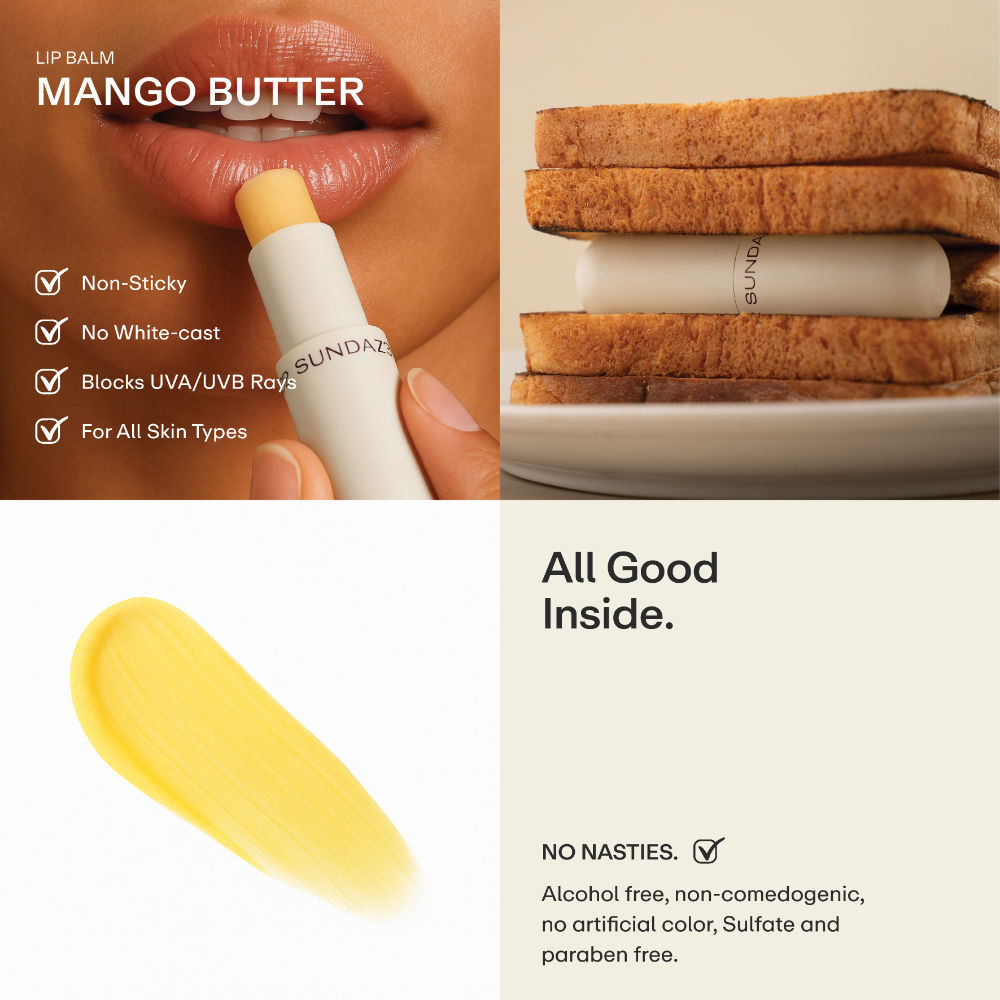 52 Sundaze 100% Natural Mango Butter Lip Balm for Dry & Pigmented Lips with SPF 30 PA+++
