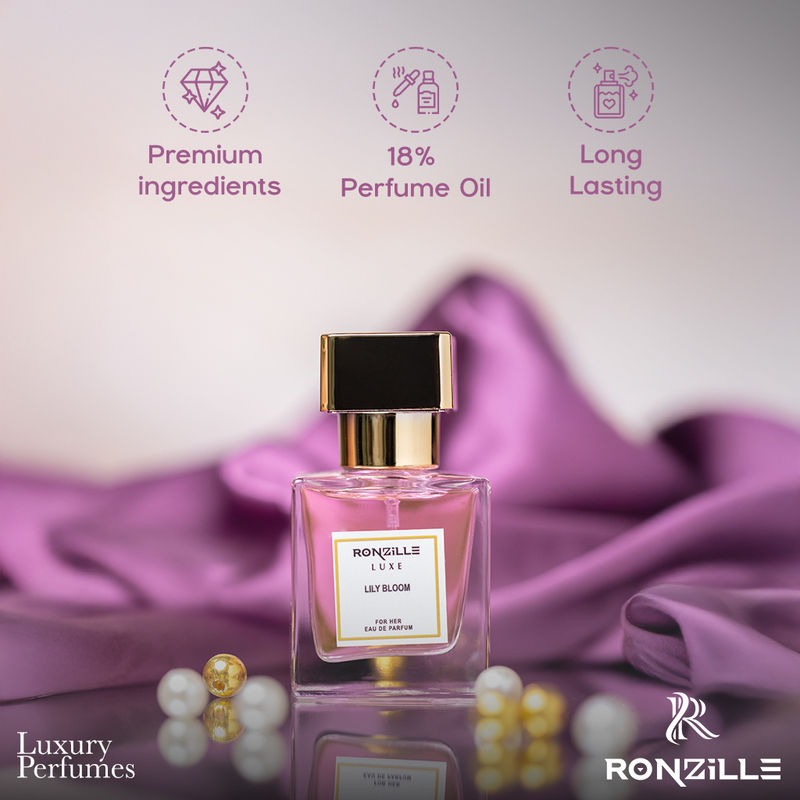 Ronzille Lily Bloom Eau de Parfum Warm & Spicy with Sandalwood & Musk Long Lasting Perfume For Women