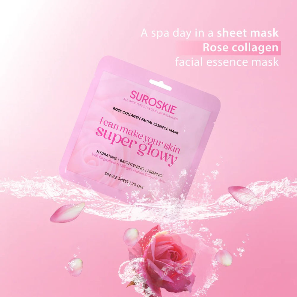 SUROSKIE Rose Collagen Facial Essence Mask With Collagen & Glycolic Acid