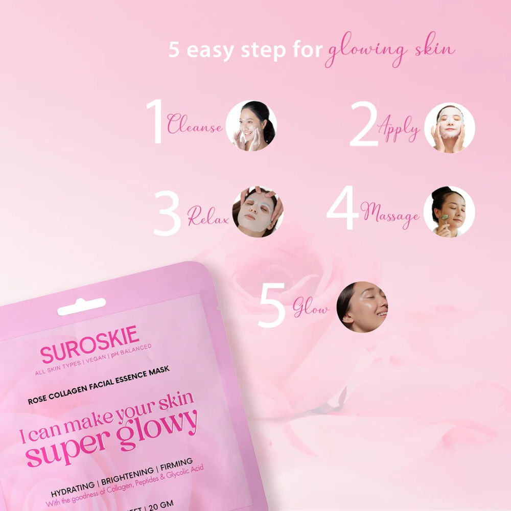 SUROSKIE Rose Collagen Facial Essence Mask With Collagen & Glycolic Acid