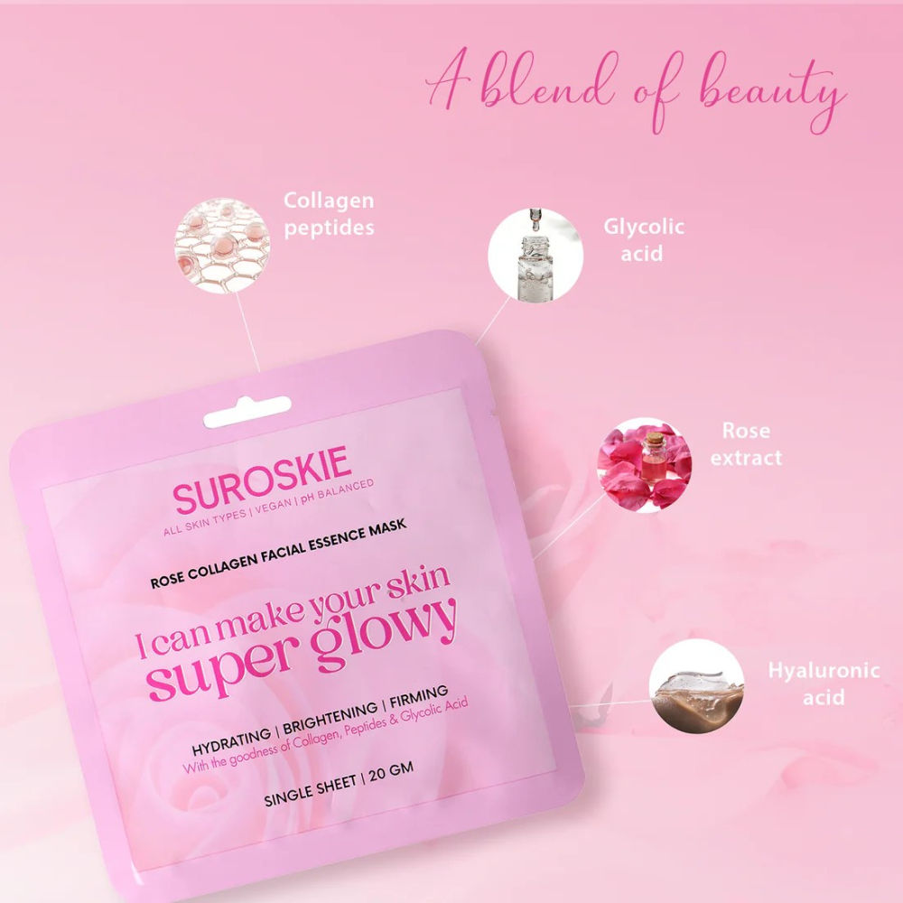SUROSKIE Rose Collagen Facial Essence Mask With Collagen & Glycolic Acid