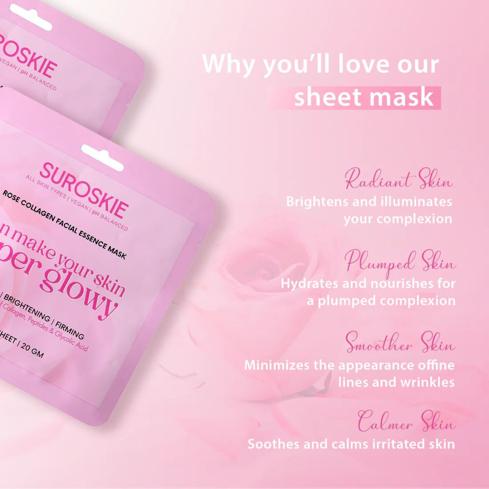SUROSKIE Rose Collagen Facial Essence Mask With Collagen & Glycolic Acid
