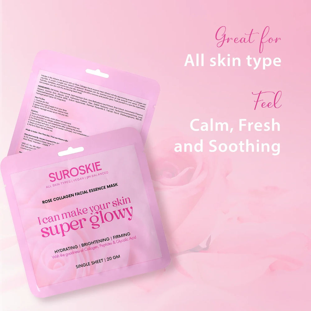 SUROSKIE Rose Collagen Facial Essence Mask With Collagen & Glycolic Acid