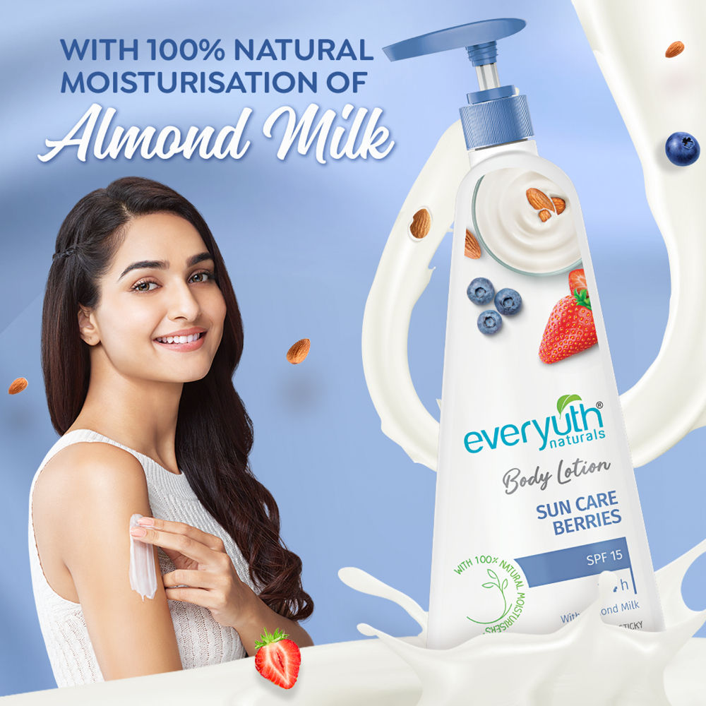 Everyuth Naturals Body Lotion - Sun Care Berries with Almond Milk, SPF 15, Non Sticky