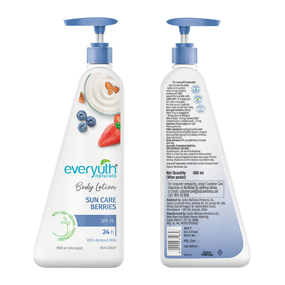 Everyuth Naturals Body Lotion - Sun Care Berries with Almond Milk, SPF 15, Non Sticky