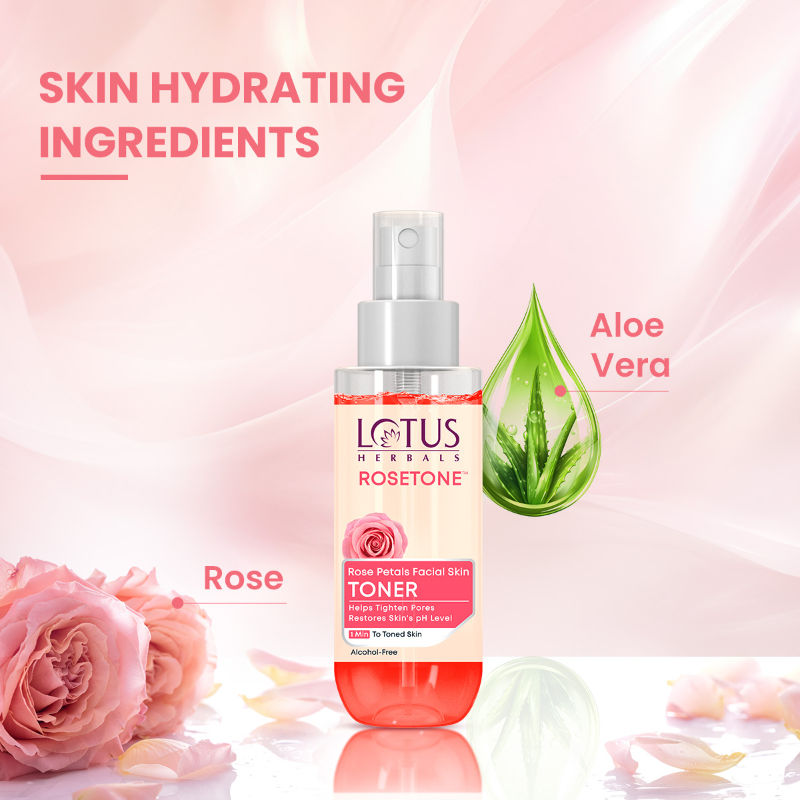 Lotus Herbals Rosetone Rose Petals Facial Skin Toner Hydrates & Moisturises Skin, Alcohol-Free